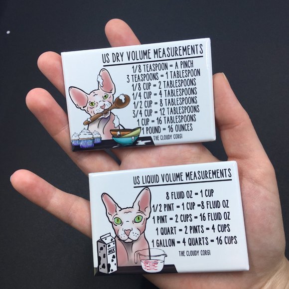 Sphynx Cat Measuring Chart Magnet Set Handmade Kitchen Cooking Baking Guide - Picture 4 of 5
